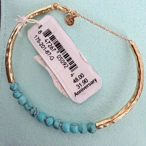 Gorjana Turquoise Gemstone Hammered Gold Cuff Bracelet – NWT - Picture 3 of 5